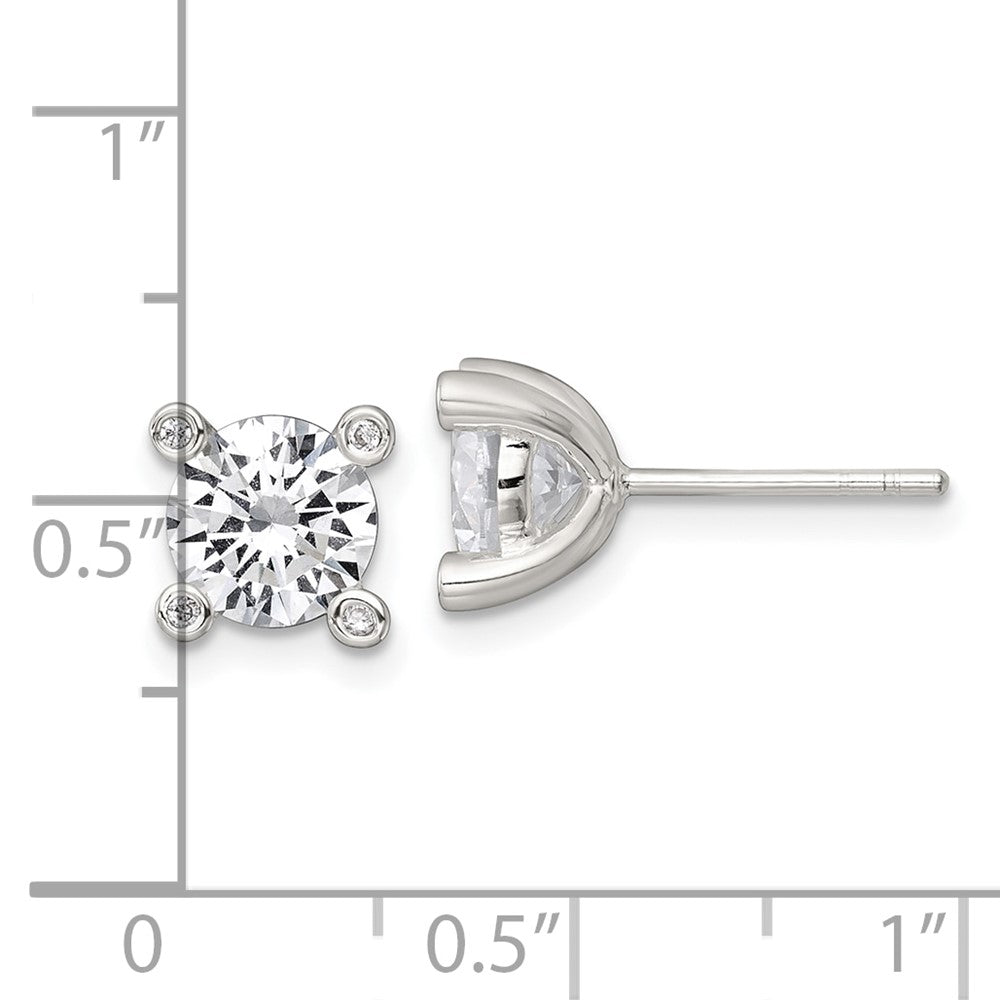 Sterling Silver Polished CZ with 4 CZ Prongs Post Earrings