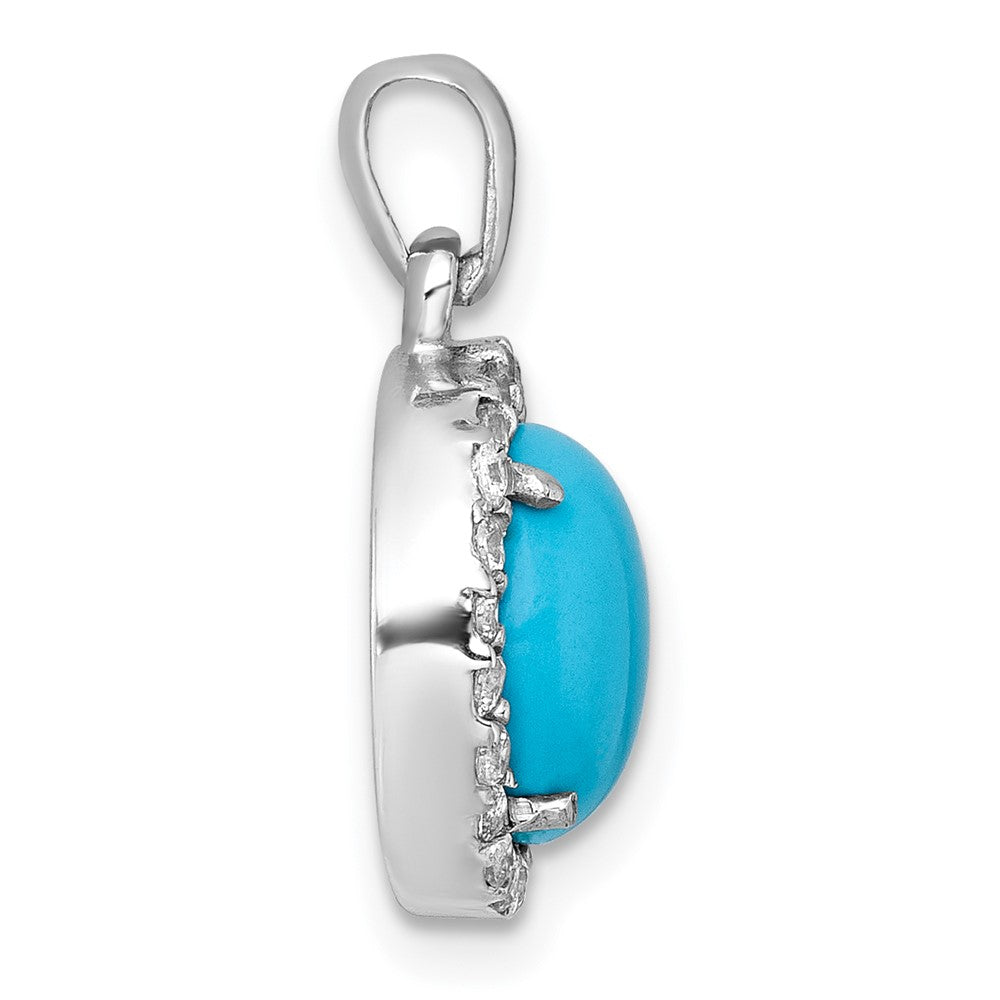 Sterling Silver Rhodium-plated Polished CZ Halo and Reconstituted Turquoise Cabochon Circle Pendant