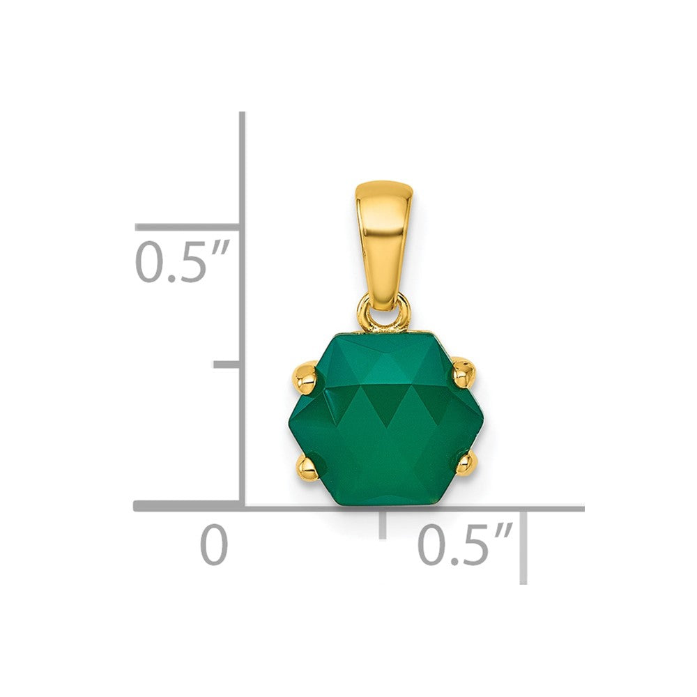 Sterling Silver Gold-tone Polished Hexagon Green Chalcedony Pendant