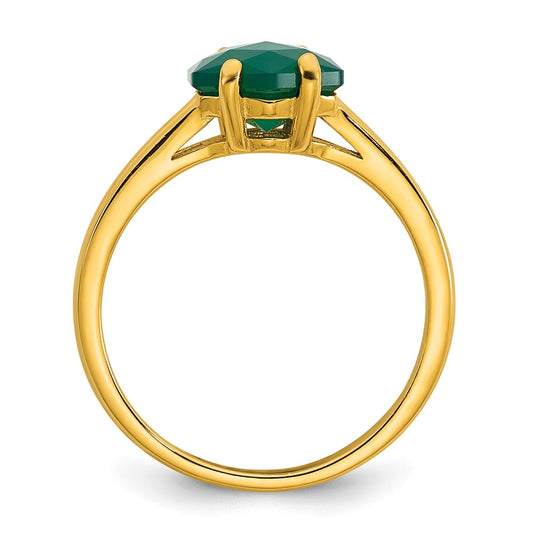 Sterling Silver Gold-tone Polished Hexagon Green Chalcedony Size 7 Ring