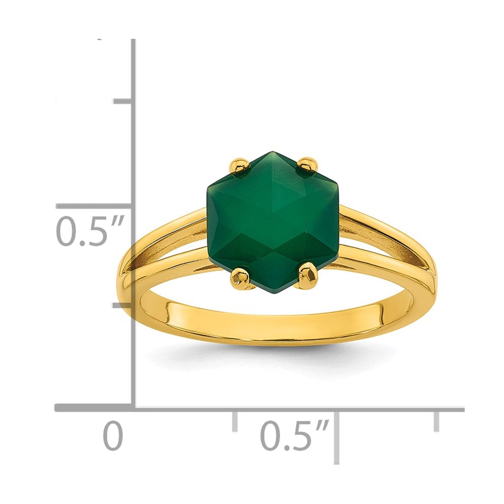 Sterling Silver Gold-tone Polished Hexagon Green Chalcedony Size 8 Ring