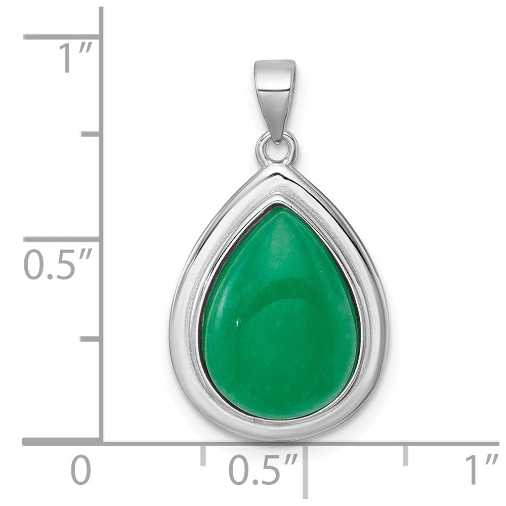 Sterling Silver Rhodium-plated Polished Pear-Shaped Dyed Jade Quartz Cabochon Pendant