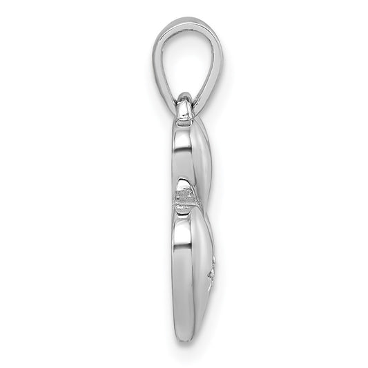 Sterling Silver Rhodium-plated Polished White CZ Double Heart Pendant