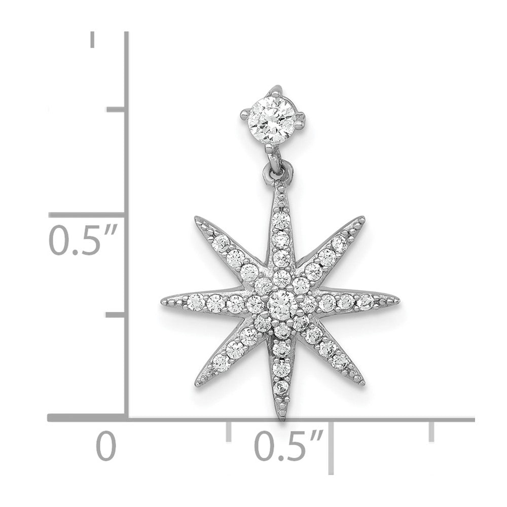 Sterling Silver Rhodium-plated Polished CZ Star Chain Slide Pendant