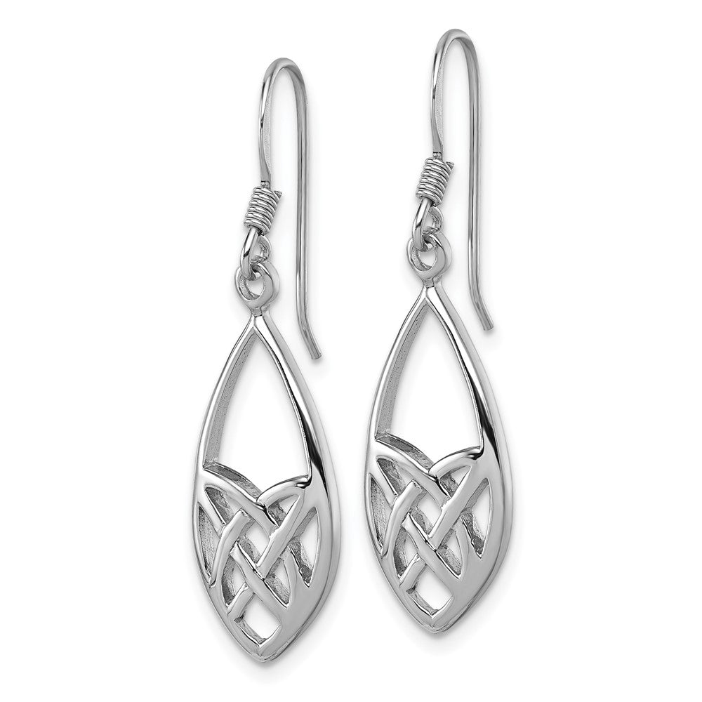 Sterling Silver Rhodium-plated Polished Fancy Celtic Design Dangle Shepherd Hook Earrings