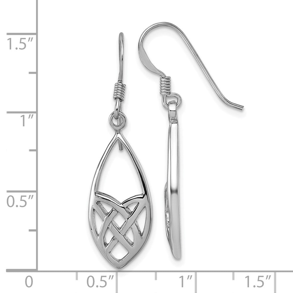 Sterling Silver Rhodium-plated Polished Fancy Celtic Design Dangle Shepherd Hook Earrings