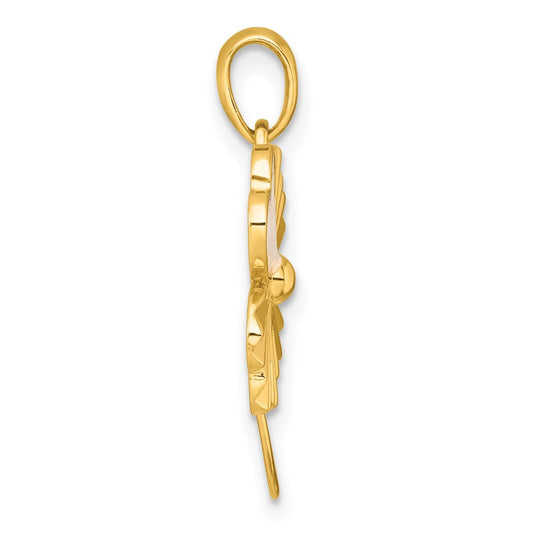 Sterling Silver Gold-tone Polished with White Enamel Lucky 4-Leaf Clover Pendant