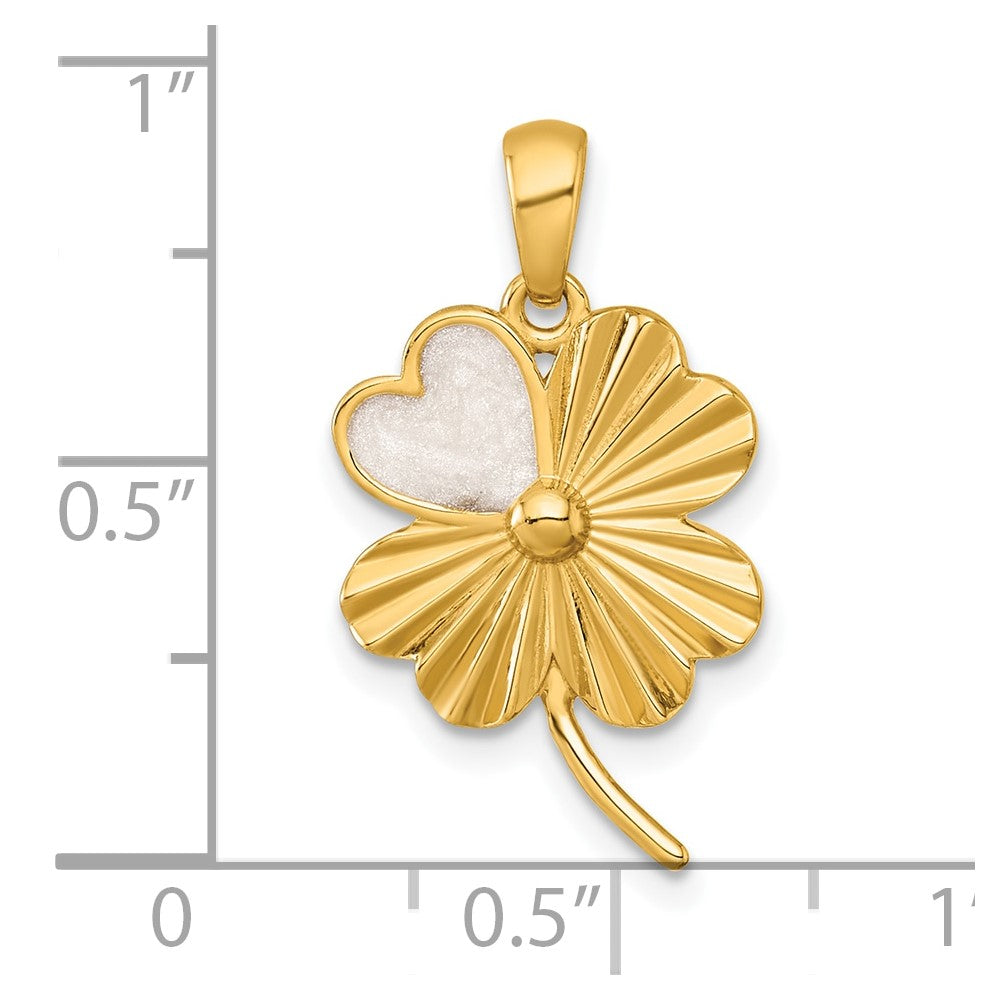 Sterling Silver Gold-tone Polished with White Enamel Lucky 4-Leaf Clover Pendant