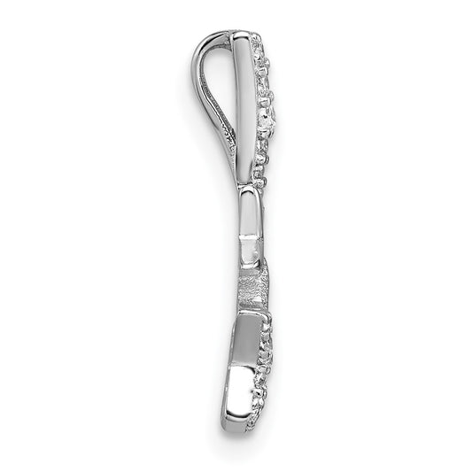 Sterling Silver Rhodium-plated Polished CZ Shooting Stars Chain Slide Pendant