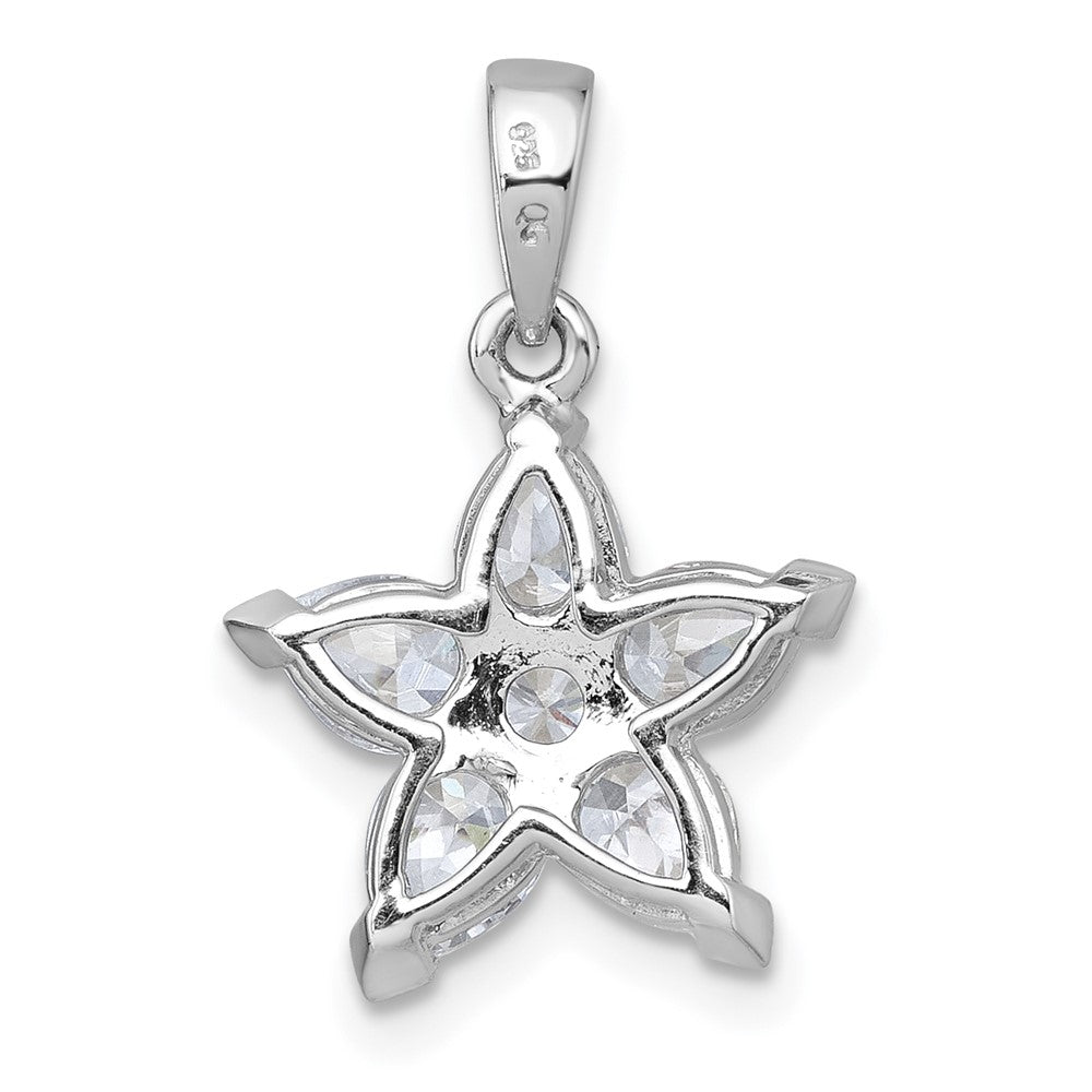Sterling Silver Rhodium-plated Polished Round and Pear CZ Flower Pendant