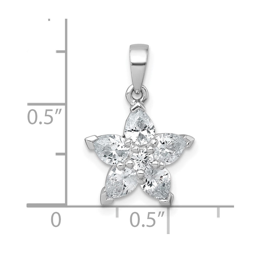 Sterling Silver Rhodium-plated Polished Round and Pear CZ Flower Pendant