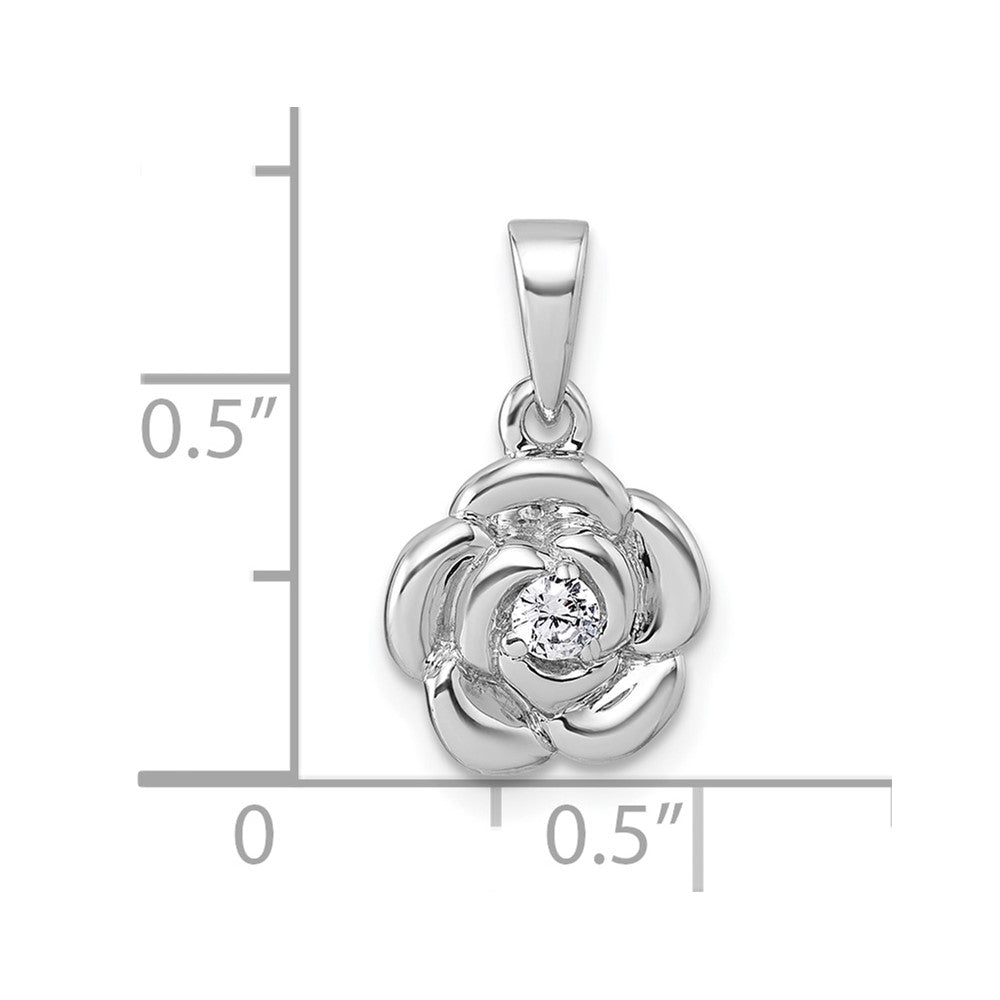 Sterling Silver Rhodium-plated Polished White CZ Flower Pendant