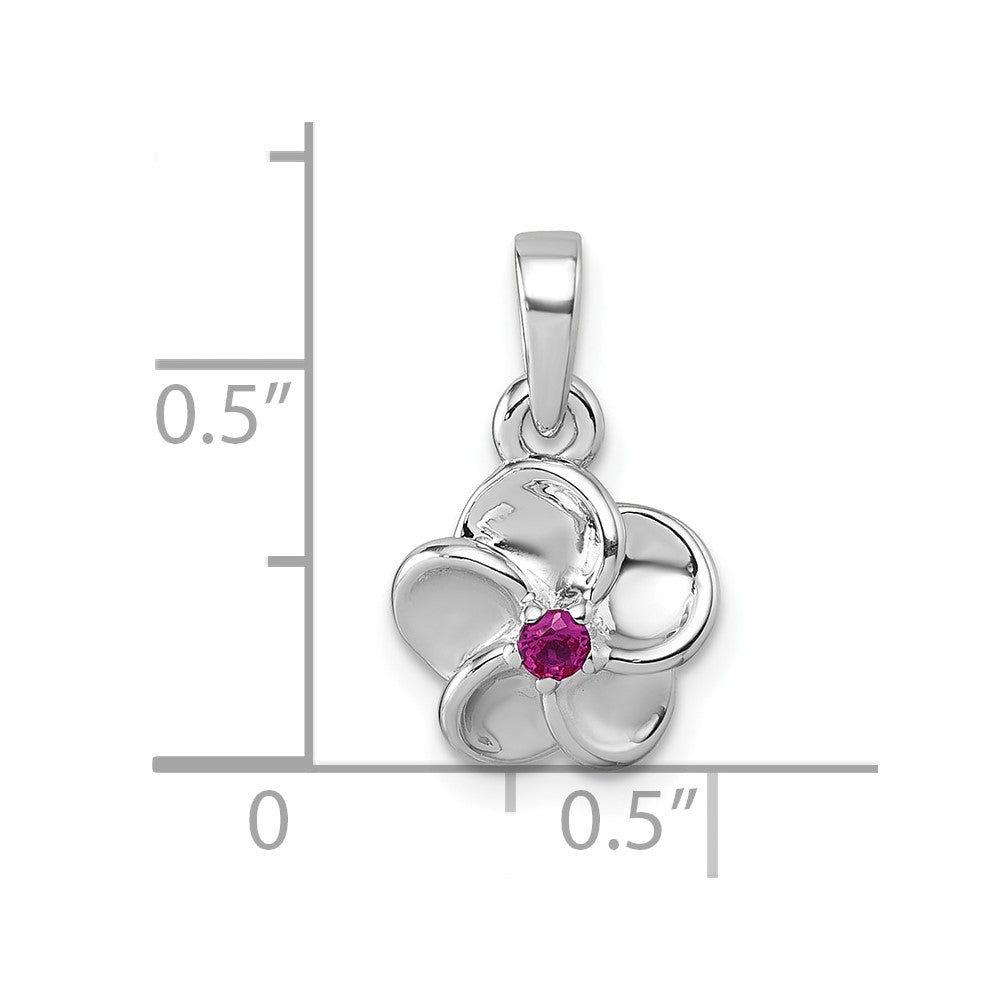 Sterling Silver Rhodium-plated Polished Red CZ Flower Pendant