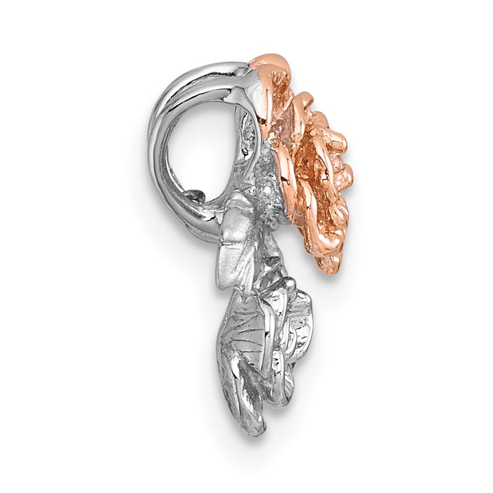 Sterling Silver Rhodium-plated and Rose Gold-plated CZ Flowers Chain Slide Pendant