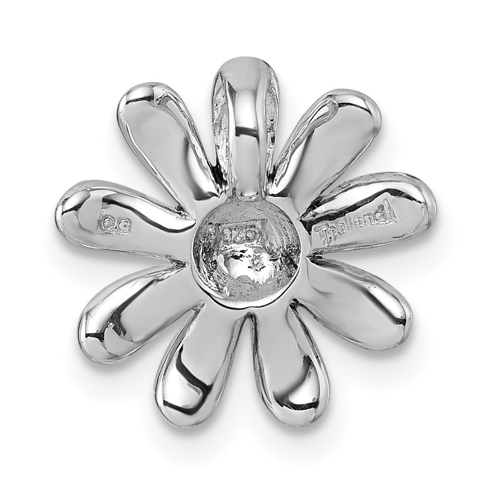 Sterling Silver Rhodium-plated Antiqued Sunflower Chain Slide Pendant