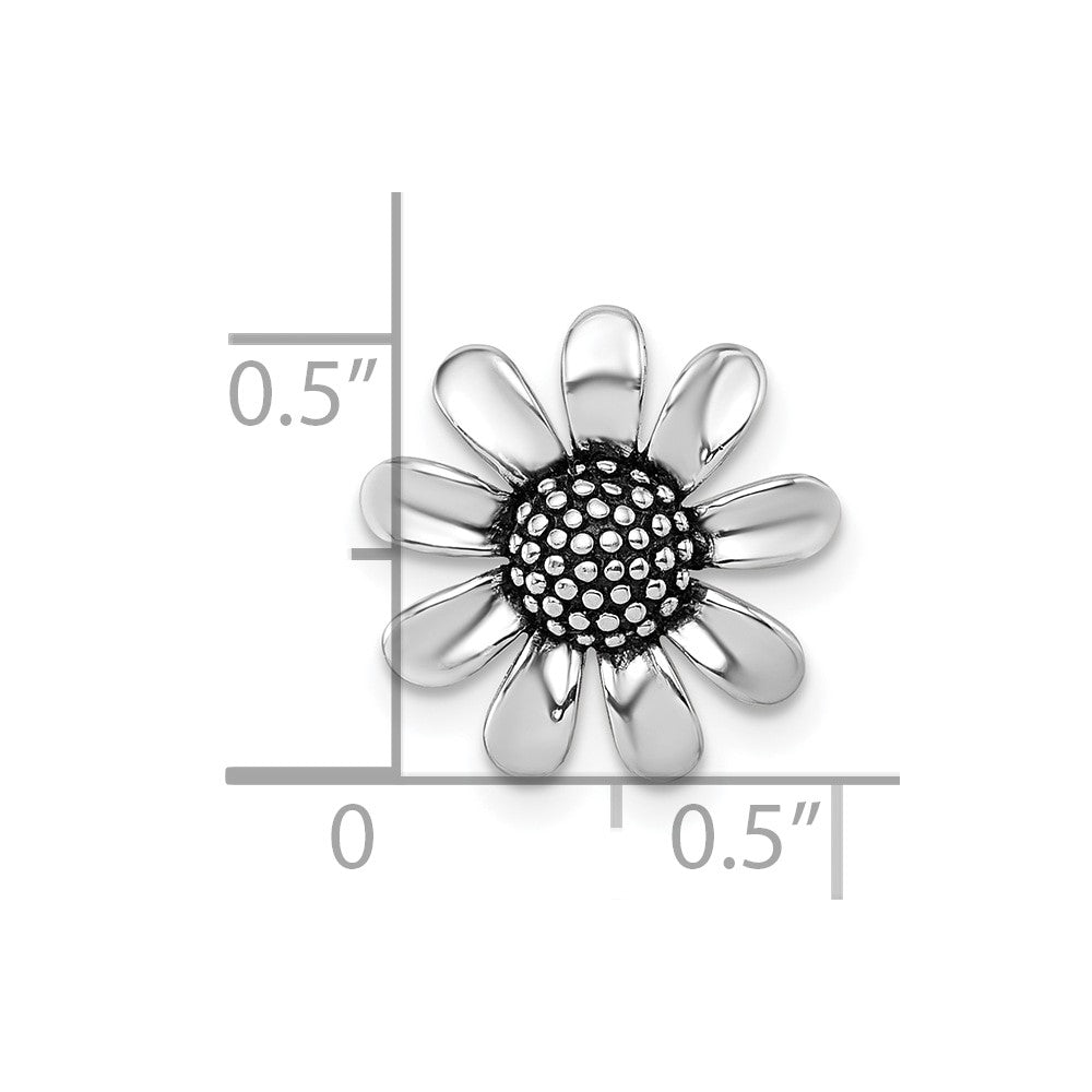 Sterling Silver Rhodium-plated Antiqued Sunflower Chain Slide Pendant
