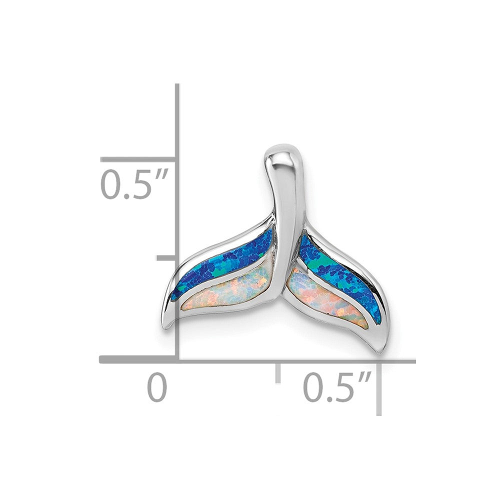 Sterling Silver Rhodium-plated Polished Lab Created Opal Whale Tail Chain Slide Pendant