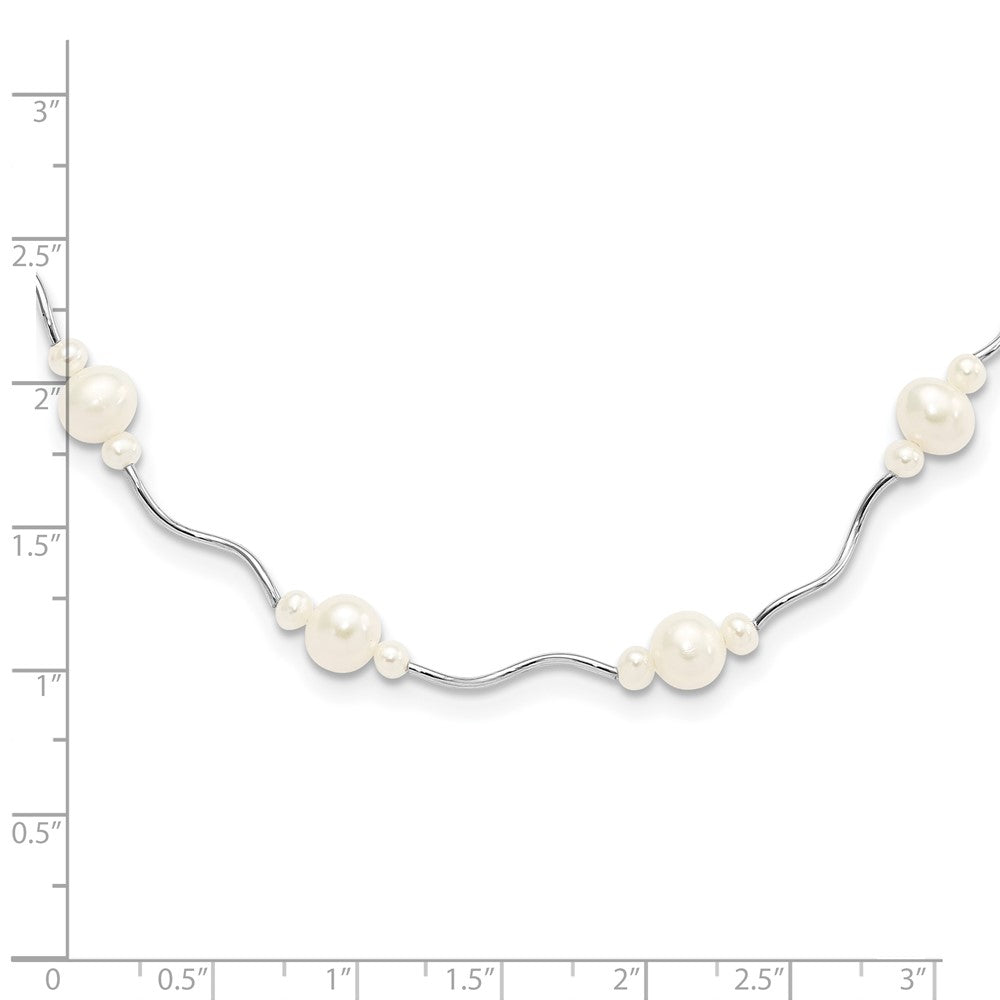 Sterling Silver Rhodium-plated 3-7mm White Near-Round Freshwater Cultured Pearl 13-Station 16 inch with 2.5 inch Extension Necklace