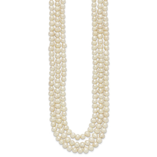 Sterling Silver Triple-Strand 6-7mm White Freshwater Cultured Pearl 19 inch Necklace