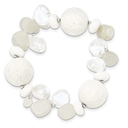 Sterling Silver/Coral/Jade/Moonstone/Rock Quartz Stretch Bracelet