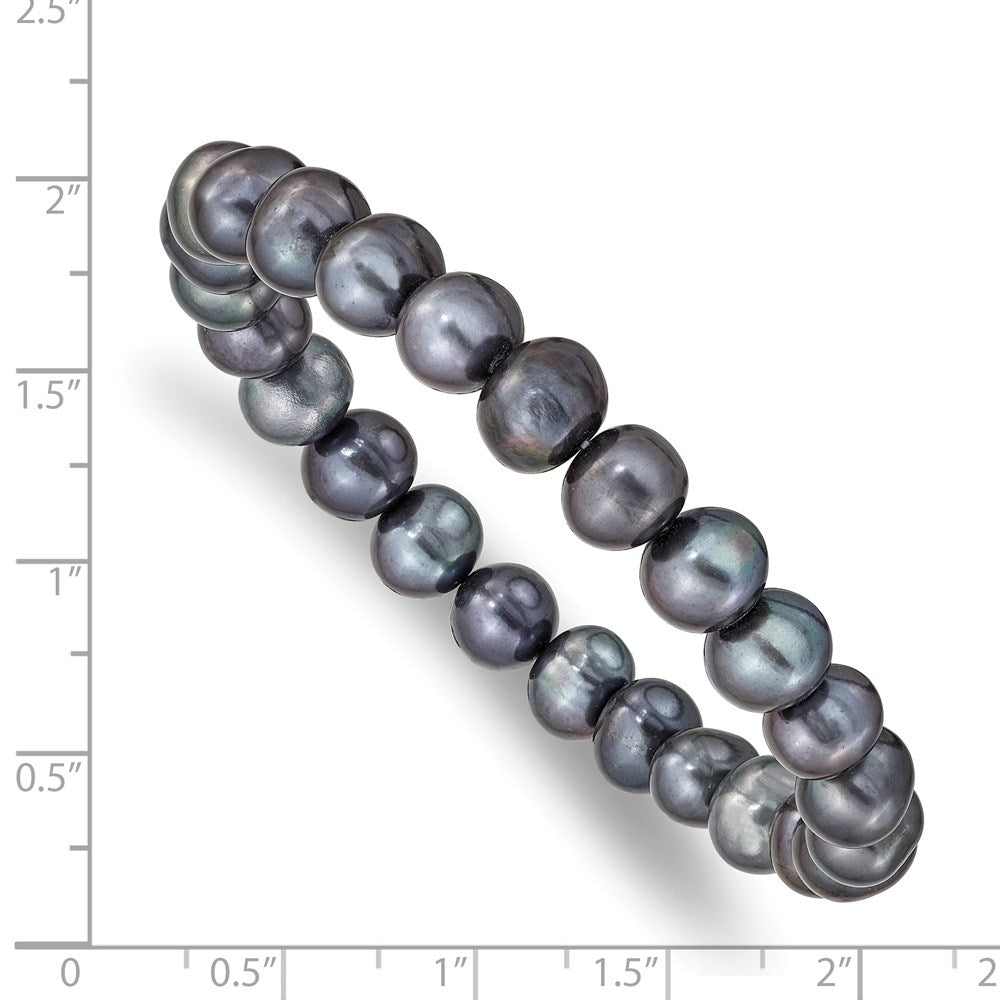 8-9mm Black Near-Round Freshwater Cultured Pearl Stretch Bracelet