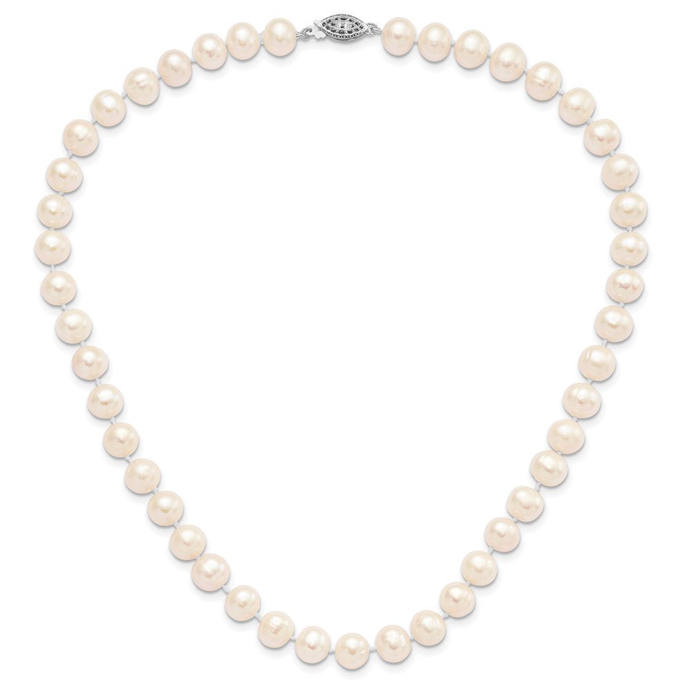 Sterling Silver Rhodium-plated 8-9mm White Near-Round Freshwater Cultured Pearl 20 inch Necklace