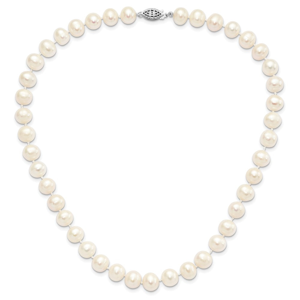 Sterling Silver Rhodium-plated 9-10mm White Near-Round Freshwater Cultured Pearl 20 inch Necklace