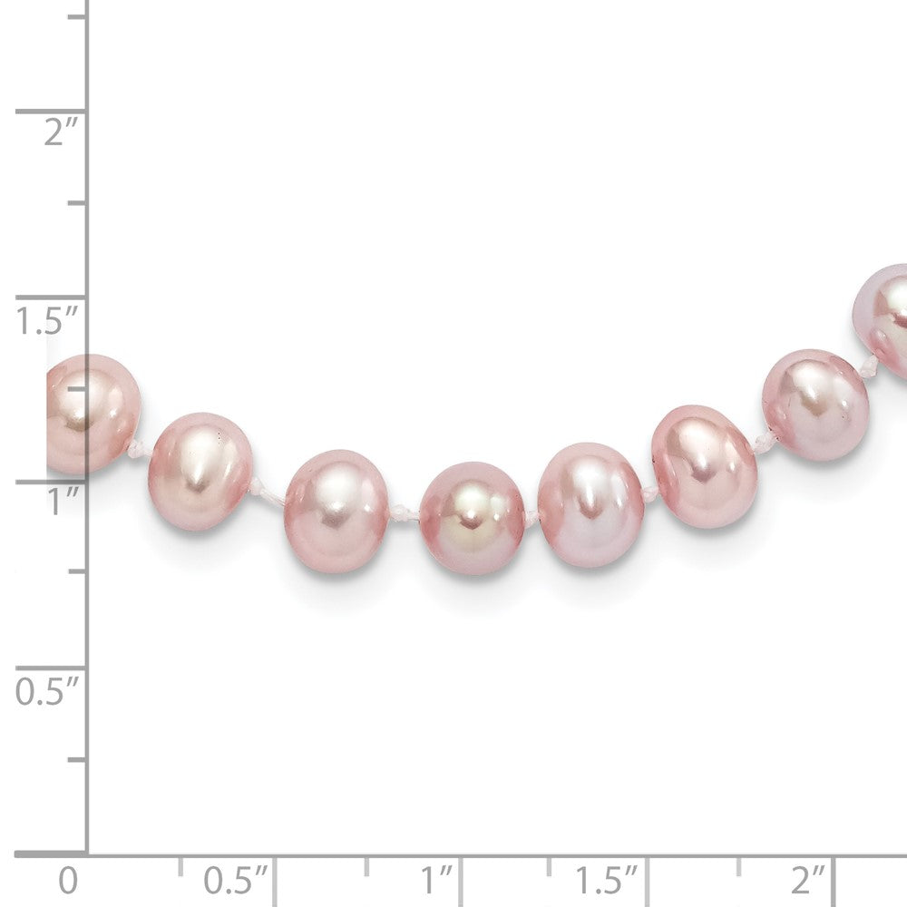 Sterling Silver Rhodium-plated 7-8mm Purple Near-Round Freshwater Cultured Pearl 24 inch Necklace