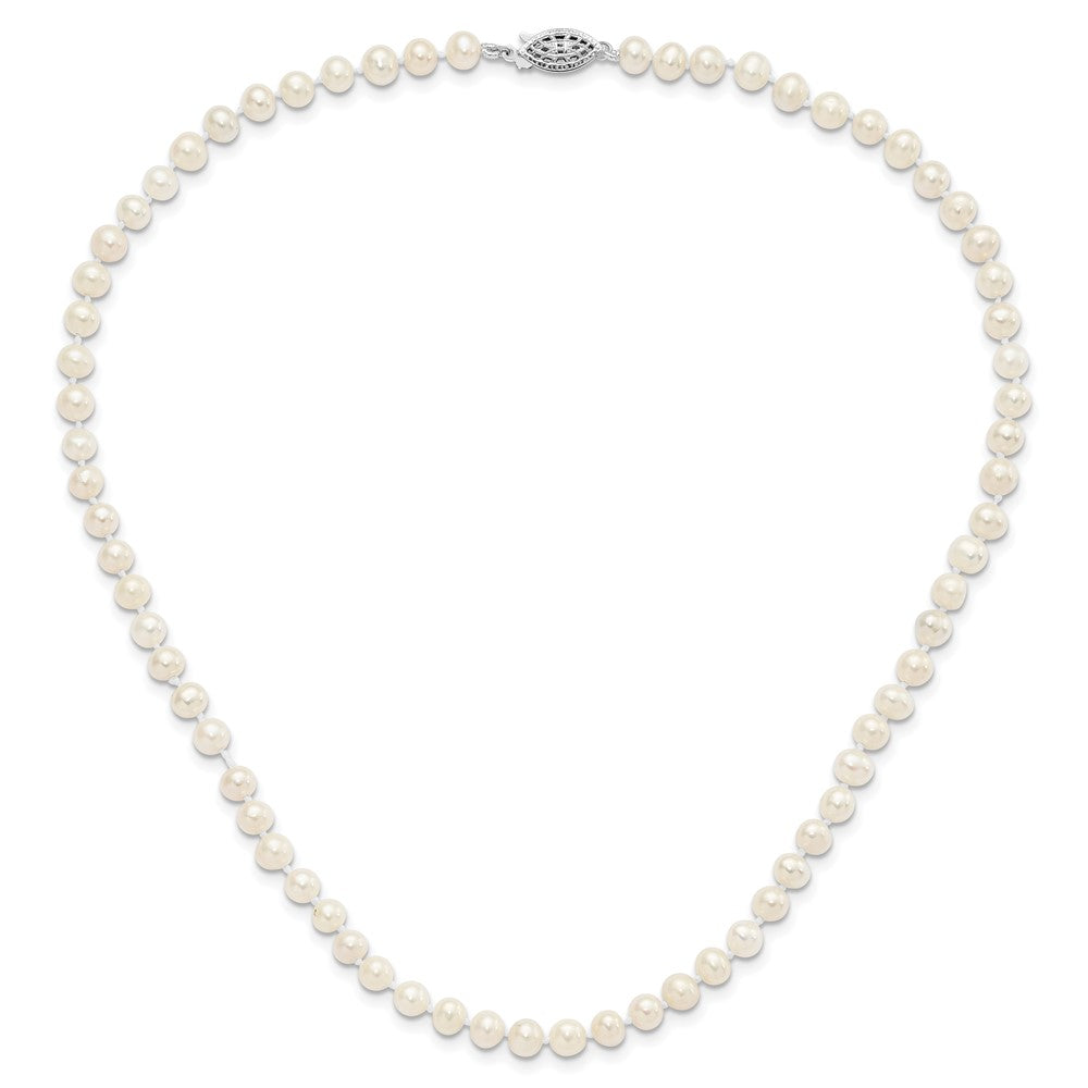 Sterling Silver Rhodium-plated 5-6mm White Near-Round Freshwater Cultured Pearl 20 inch Necklace