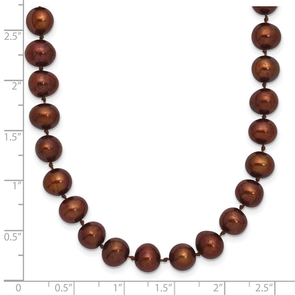 Sterling Silver Rhodium-plated 6-7mm Brown Near-Round Freshwater Cultured Pearl 18 inch Necklace