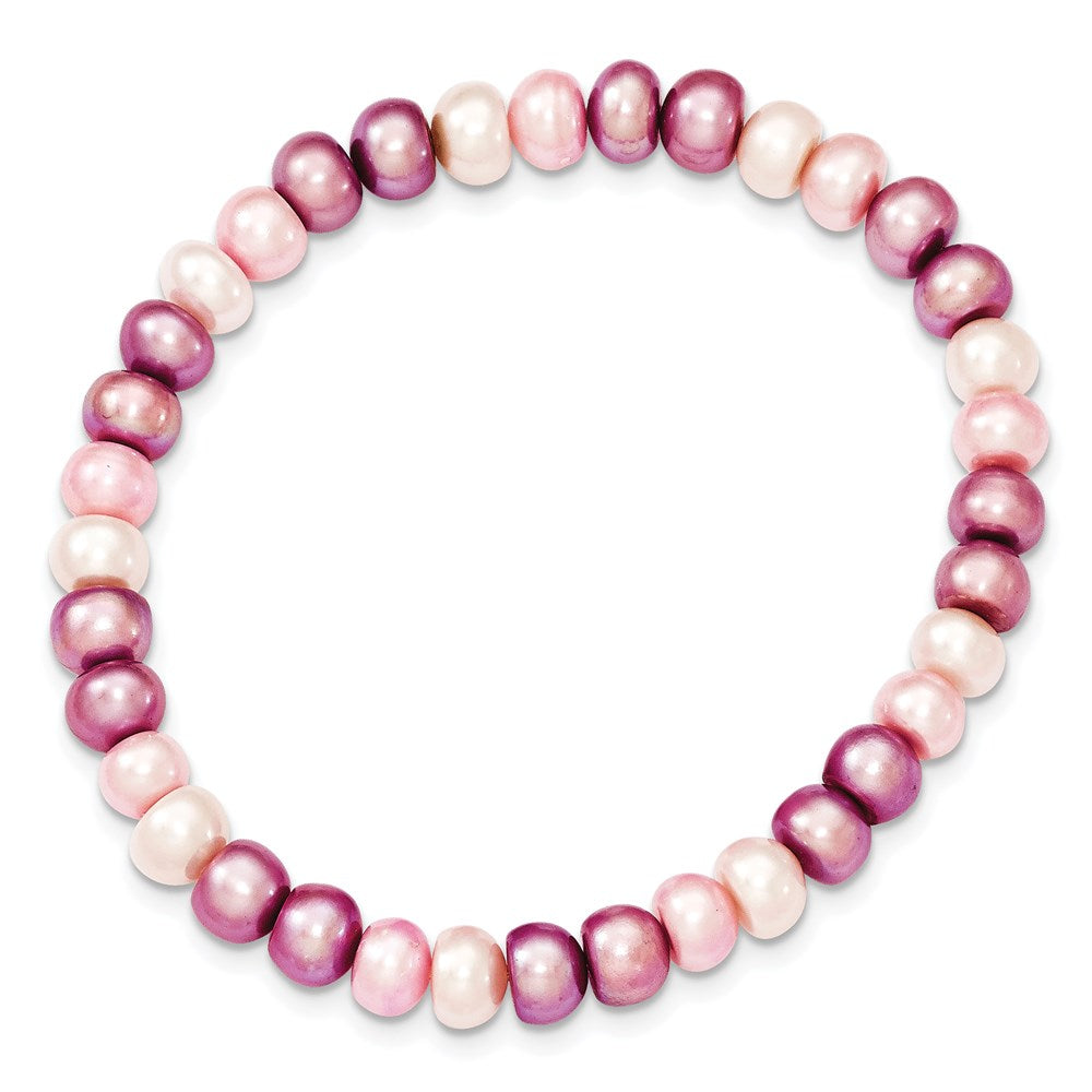6-7mm White, Lavender and Pink Button Freshwater Cultured Pearl Stretch Bracelet