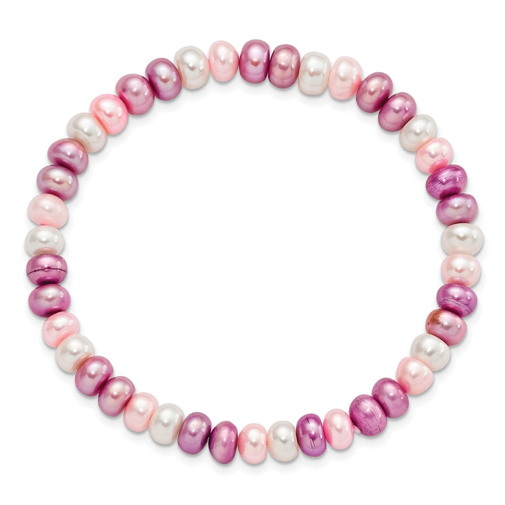 6-7mm White, Lavender and Pink Button Freshwater Cultured Pearl Stretch Bracelet