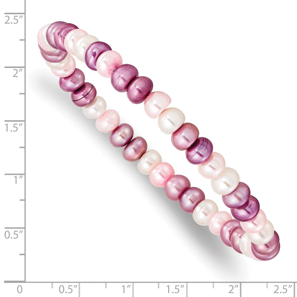 6-7mm White, Lavender and Pink Button Freshwater Cultured Pearl Stretch Bracelet