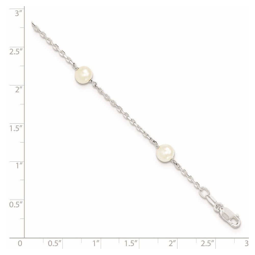 Sterling Silver Rhodium-plated 5-6mm White Freshwater Cultured Pearl 3-Stations 7.5 inch Bracelet