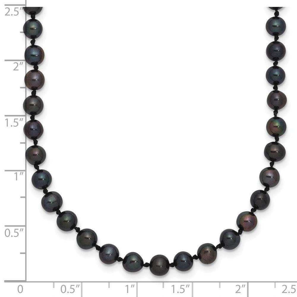 Sterling Silver Rhodium-plated 4-5mm Black Near-Round Freshwater Cultured Pearl 16 inch Necklace