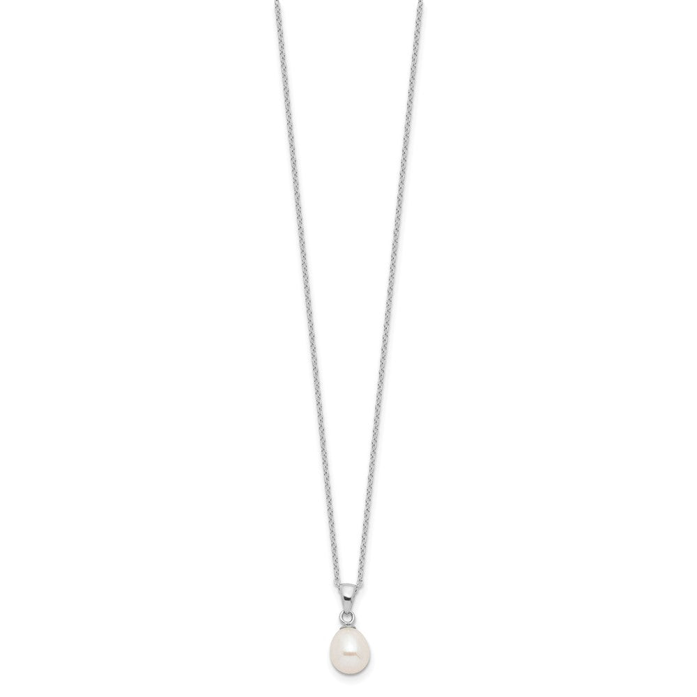 Sterling Silver Rhodium-plated 7-8mm White Teardrop Freshwater Cultured Pearl 17 inch Necklace Button Post Earrings Set