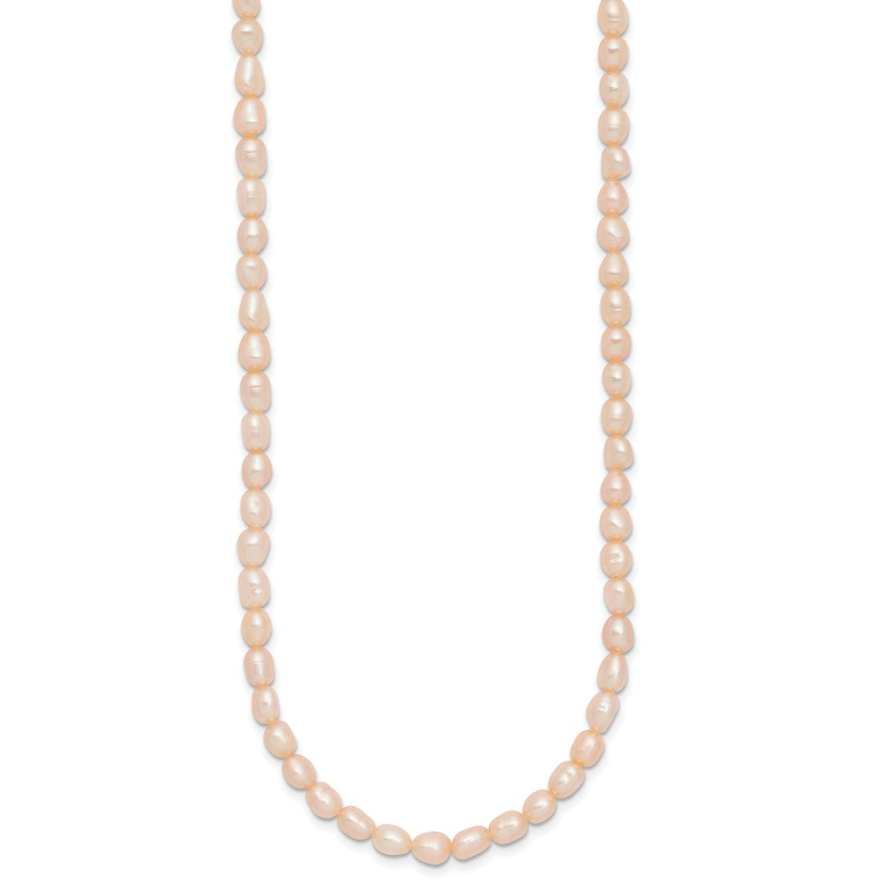 Sterling Silver Rhodium-plate 4-5mm Pink Rice Freshwater Cultured Pearl Children's 13 inch Necklace