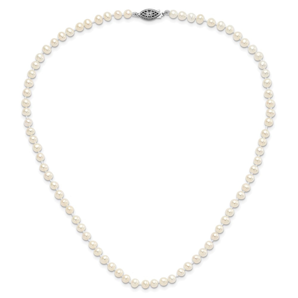 Sterling Silver Rhodium-plated 4-5mm White Near-Round Freshwater Cultured Pearl 18 inch Necklace