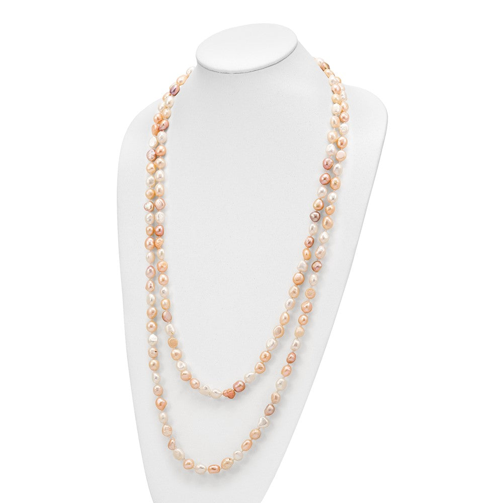 9-11mm White, Pink and Purple Baroque Freshwater Cultured Pearl Endless 64 inch Necklace