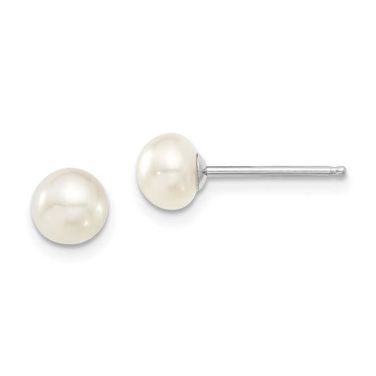 Sterling Silver Rhodium-plated 6-7mm White Teardrop Freshwater Cultured Pearl 17 inch Necklace and Button Post Earrings Set