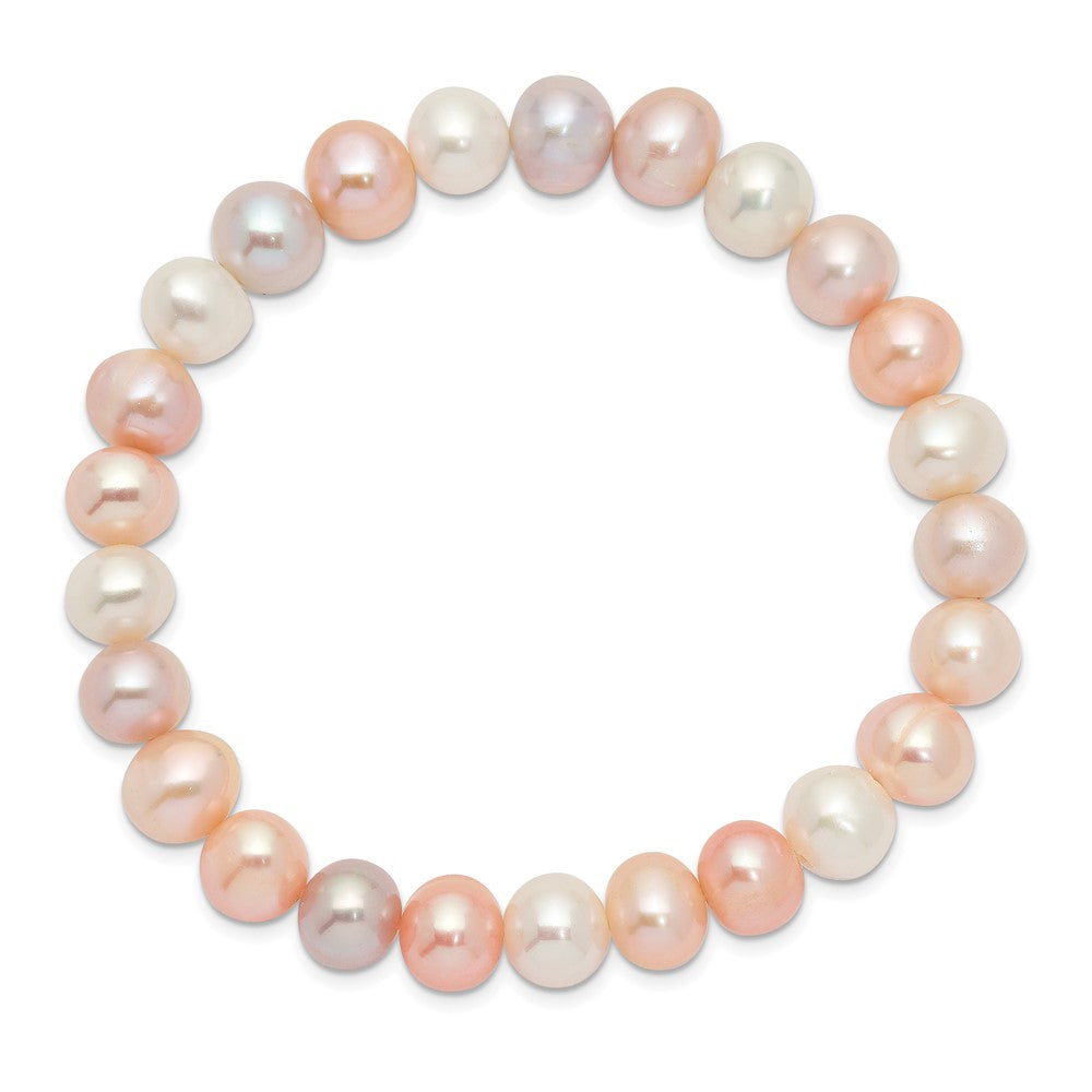 8-9mm White, Pink and Purple Near-Round Freshwater Cultured Pearl Stretch Bracelet
