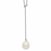 Sterling Silver Rhodium-plated 10-11mm White Rice Freshwater Cultured Pearl Drop 16.5 inch Necklace