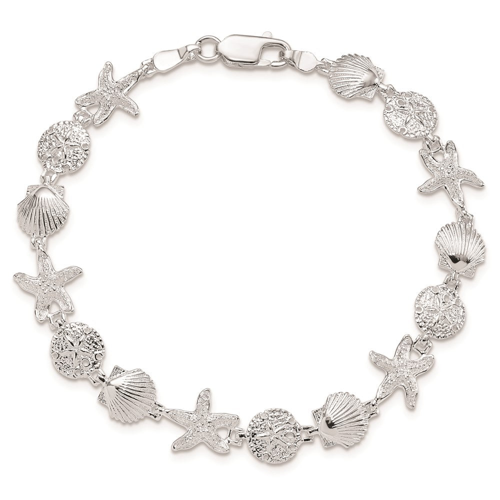 De-Ani Sterling Silver Rhodium-Plated Polished Sand Dollar / Shell / Starfish Bracelet