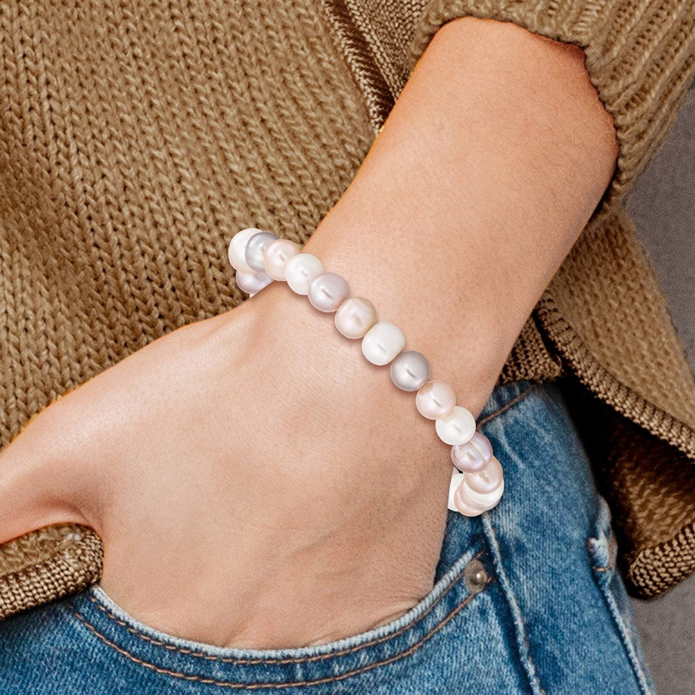6-7mm White, Pink and Purple Semi-Round Freshwater Cultured Pearl Stretch Bracelet
