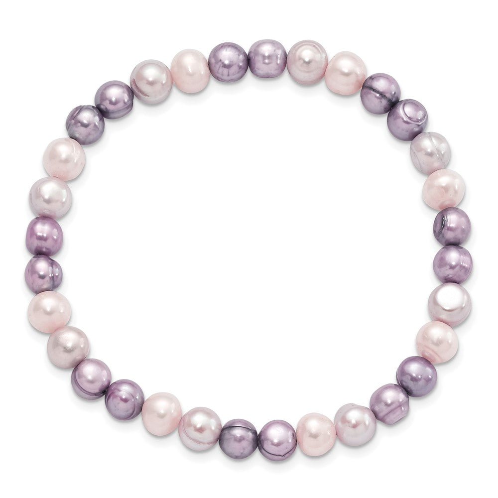 6-7mm White, Lavender and Grey Semi-Round Freshwater Cultured Pearl Stretch Bracelet