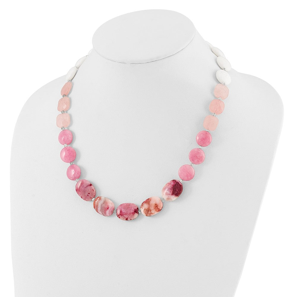 "Sterling Silver Pink Agate, Pink/Jade/Rose Quartz/Crystal Necklace"