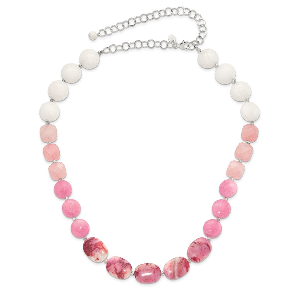 "Sterling Silver Pink Agate, Pink/Jade/Rose Quartz/Crystal Necklace"