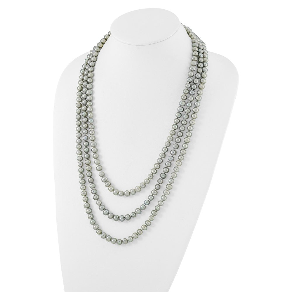 7-8mm Grey Near-Round Freshwater Cultured Pearl 76 inch Slip on Necklace