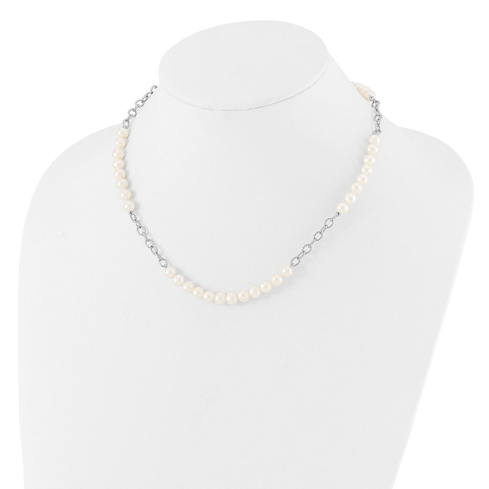 Sterling Silver Rhodium-plated 6-8mm White Near-Round Freshwater Cultured Pearl 18 inch Necklace and Post Earrings Set