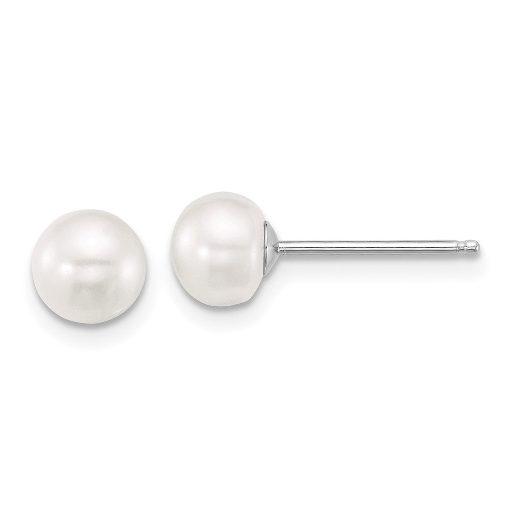 Sterling Silver Rhodium-plated 6-7mm Semi-Round White Freshwater Cultured Pearl 18 inch Necklace/7 inch Bracelet/Button Post Earring Set